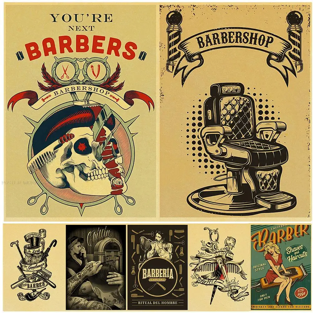 

Tattoos Barber Shop Kraft Paper Poster Aesthetics DIY Bar Cafe Living Room Dining room Wall Decorative Paintings