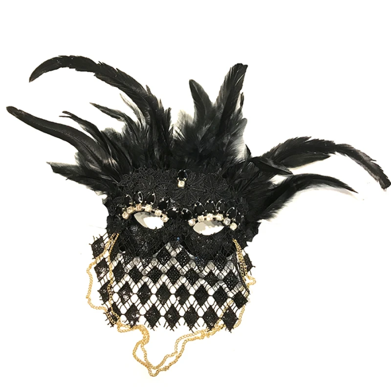 

Black Feather Annual Meeting Halloween Christmas Party Gathering Dark Mask Exaggerated Tassel
