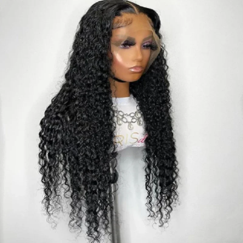 Lace Front Wig For Women With Babyhair Glueless Daily  Black Color  26 Inch Long Middle Part Kinky Curly Preplucked 180Density
