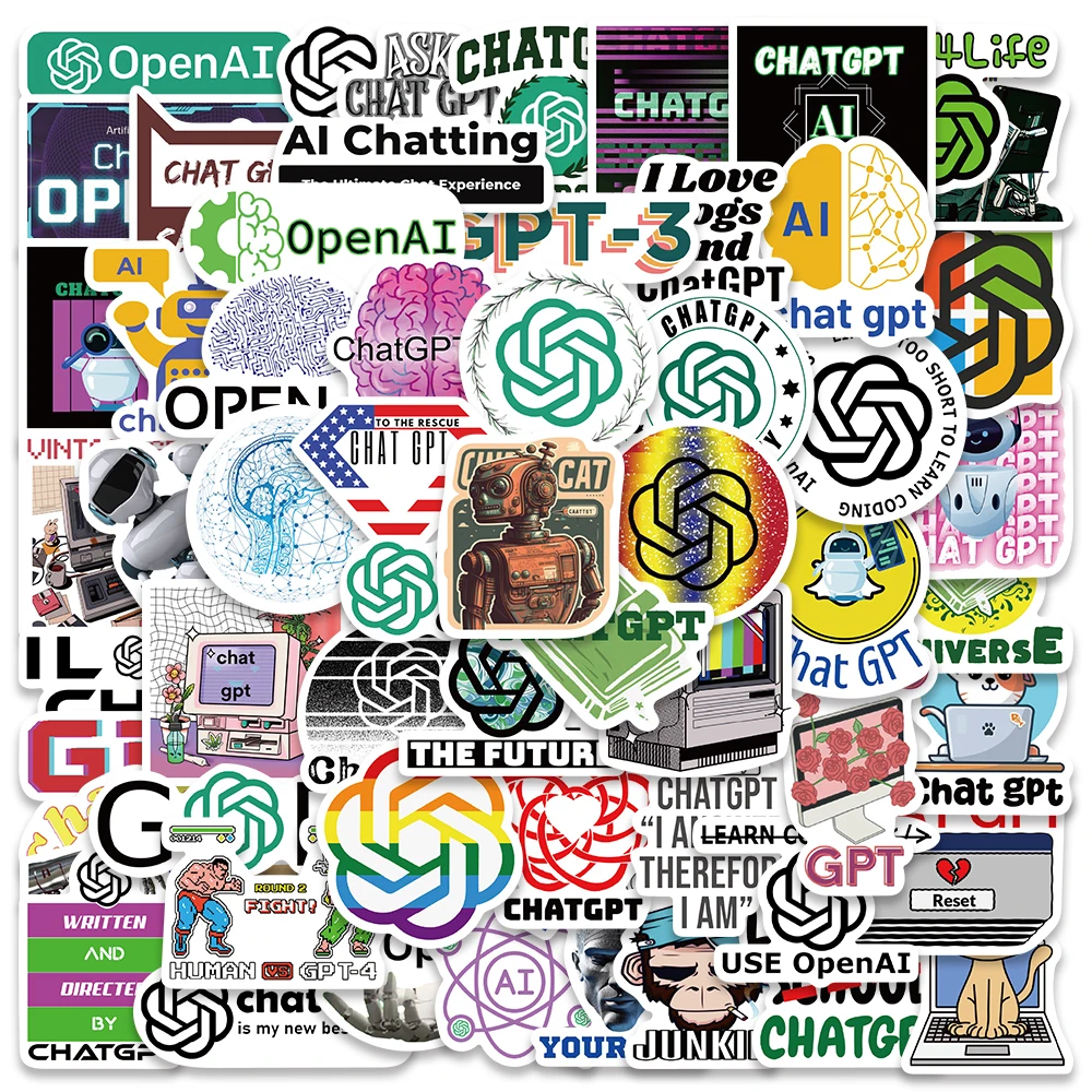 

10/60Pcs Chat Gpt Funny AI Robot Sticker Cartoon Graffiti Decal For Laptop Luggage Motorcycle Helmet Computer Scrapbook Stickers