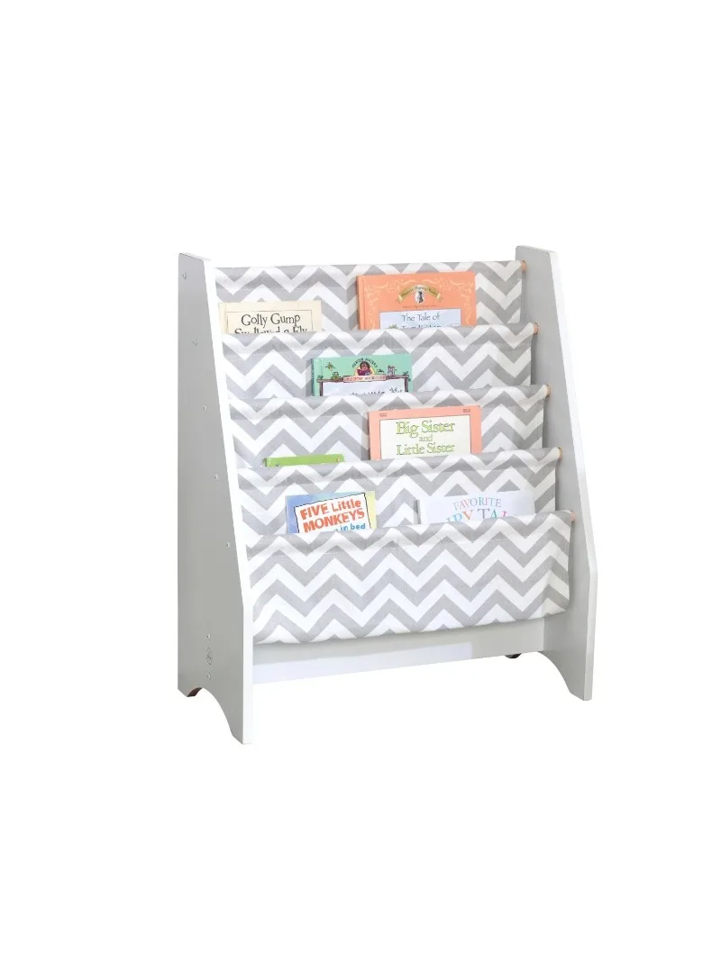 

KidKraft Wood and Canvas Sling Bookshelf - White & Gray