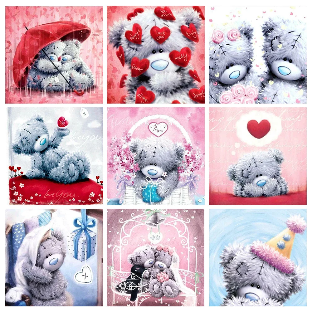 

Алмазная 5D картина «сделай сам», полная картина с милым медведем, Ragdoll, красное сердце, инкрустированная вручную, стразы, вышивка, подарки