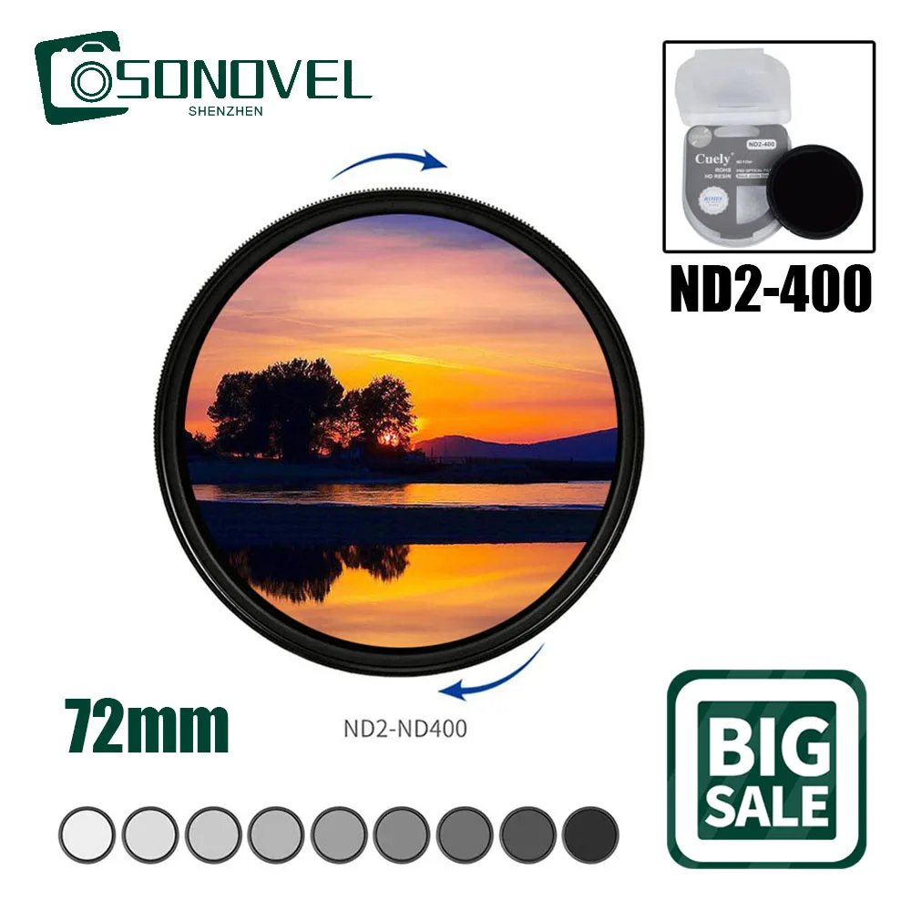 

72 72mm ND2-400 Neutral Density Fader Variable ND Filter Adjustable for Sony Pentax Olympus Canon EOS Fujifilm Nikon D7500 DSLR