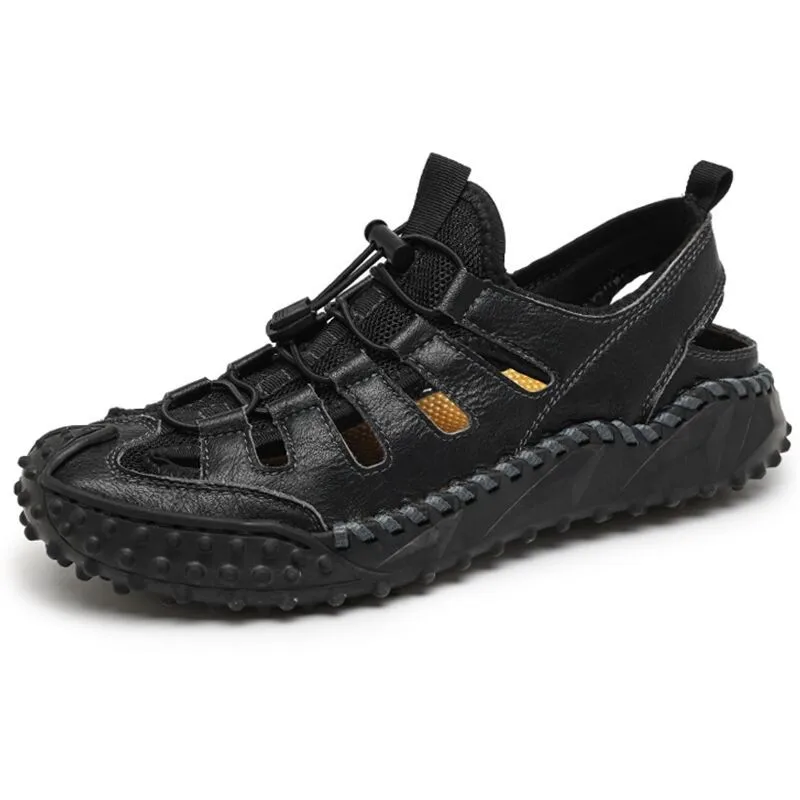 

Brand Summer Men's Sandals Handmade Genuine Leather Men Sandals Mesh Men Beach Shoes Soft Comfortable Outdoors Wading Shoes