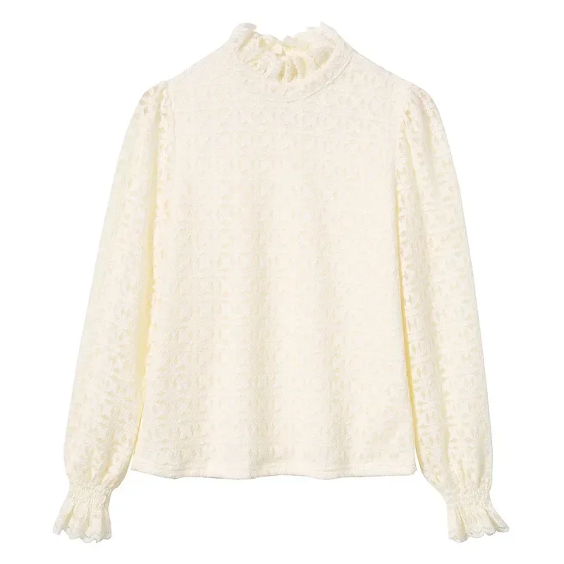 Модная женская блузка с длинным рукавом бархатная утолщенная кружевная рюшами