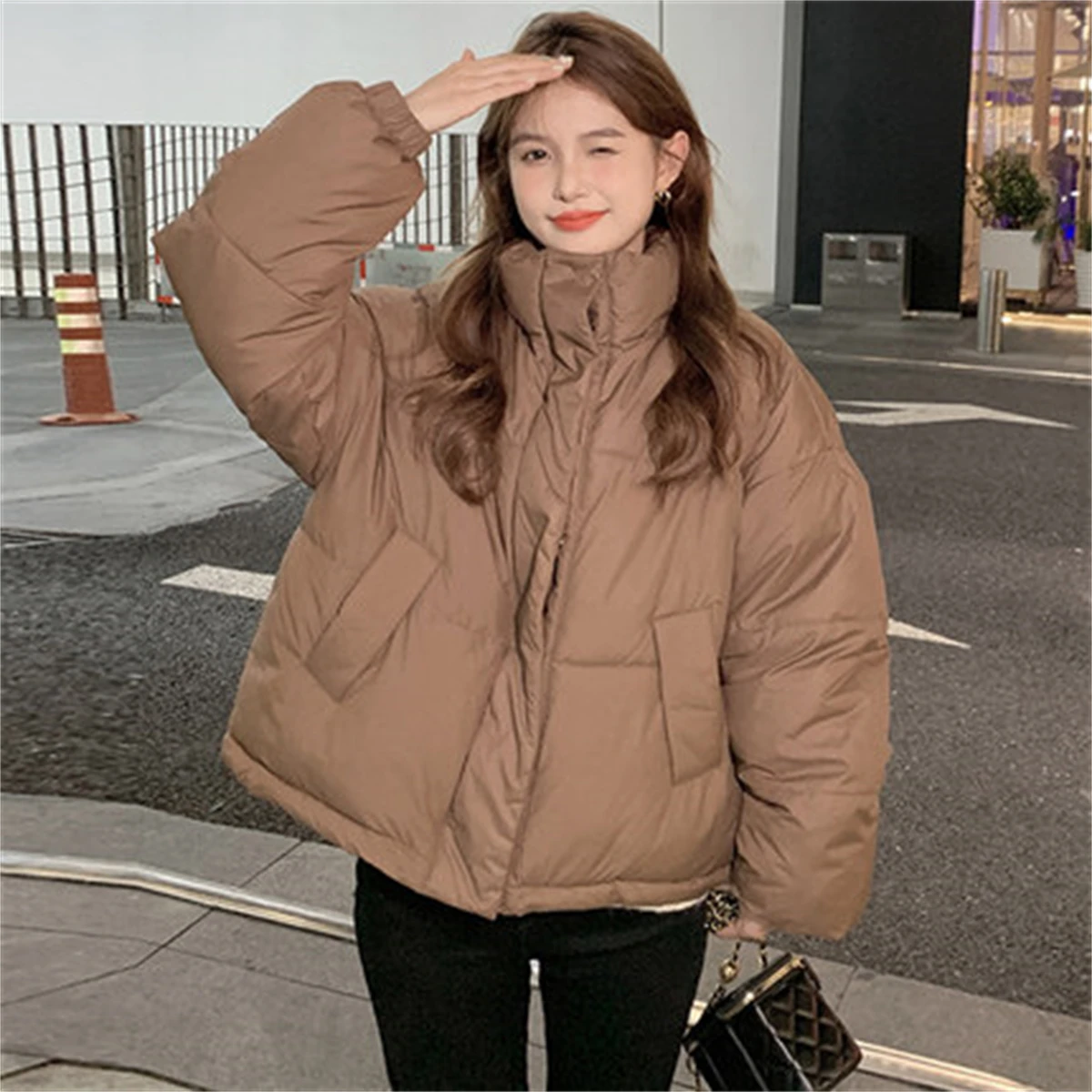Short Down Jacket Women's Small Stature Shows Height In 2022 Winter Loose And Thickened Brown Cotton Coat Bread Coat Coat Trend