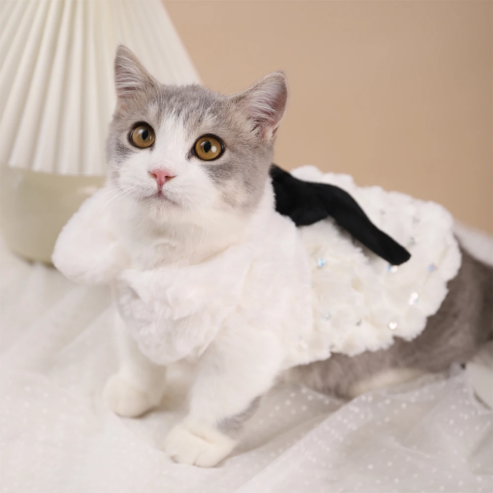 

HOOPET Pet Clothes Elegant Luxury Fur Winter Overcoat Small Dog Cat Clothes Bowknot Chihuahua