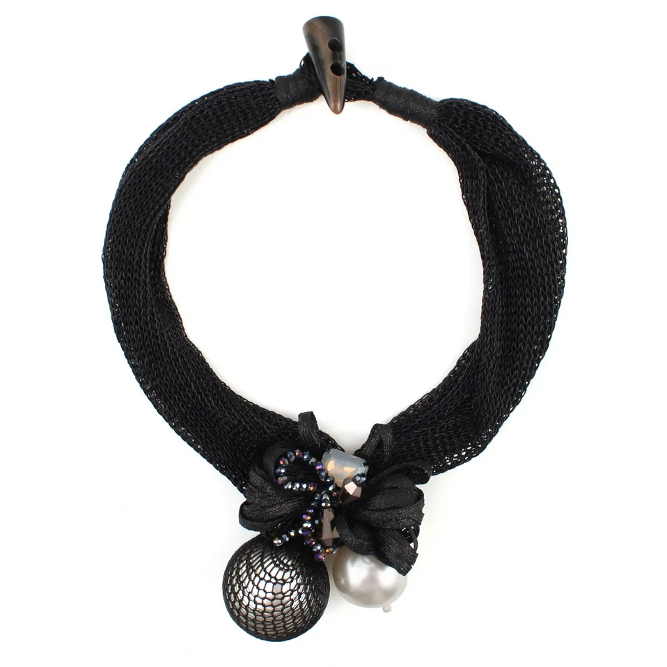 Женское ожерелье с подвеской-бусиной массивное из веревки искусственным