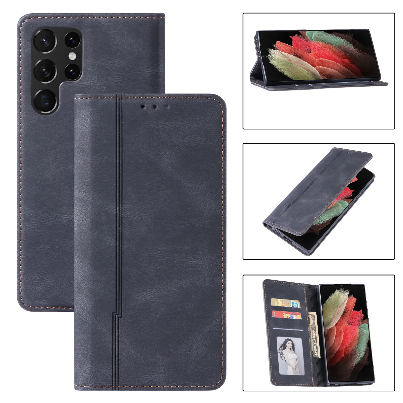 

For Samsung galaxy S20 S20plus s20ultra s21 s21plus s21ultra s21fe s20fe s20lite s22 s22plus s22ultra Flip Leather Wallet Case