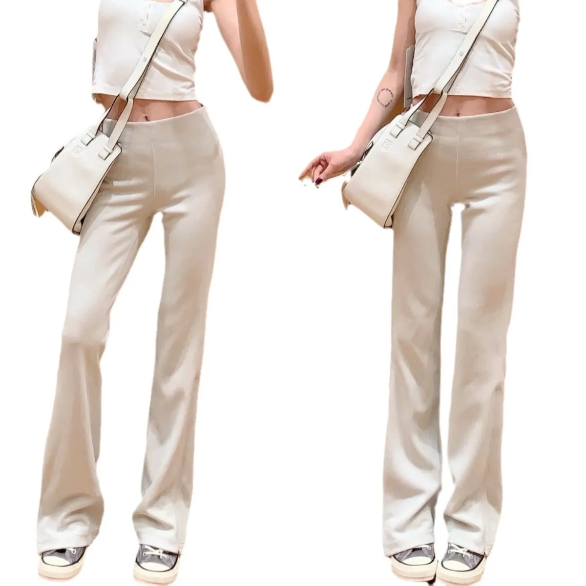 Фланелевые узкие брюки для йоги с расклешенной молнией в рубчик и высокой талией