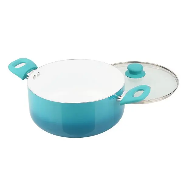 

Elegant Nonstick 12 Piece Teal Ombre Hand Wash Only Cookware Set - Durable, Heat-Retaining, Stovetop Compatible.