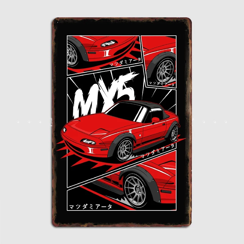 

Red MX5 Miata Manga Style Poster Metal Plaque Poster Club Home Bar Cave Classic Plaques Tin Sign Posters Room Wall Decor