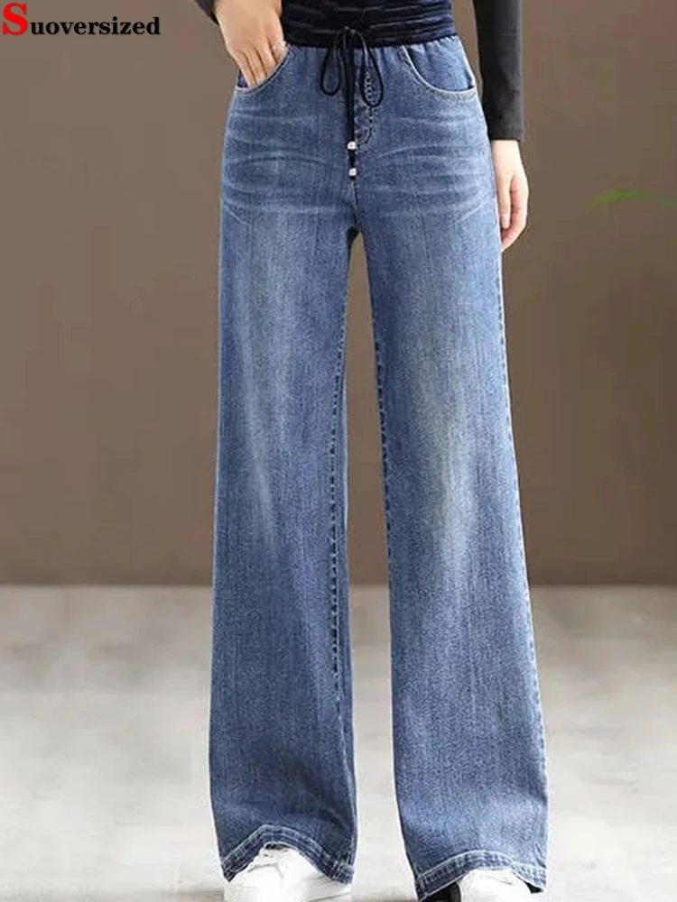 

Vintage High Waist Wide Leg Jeans Big Size 6xl Strecth Denim Pants Woman Baggy Drawstring Vaqueros New Spring Fall Pantalones