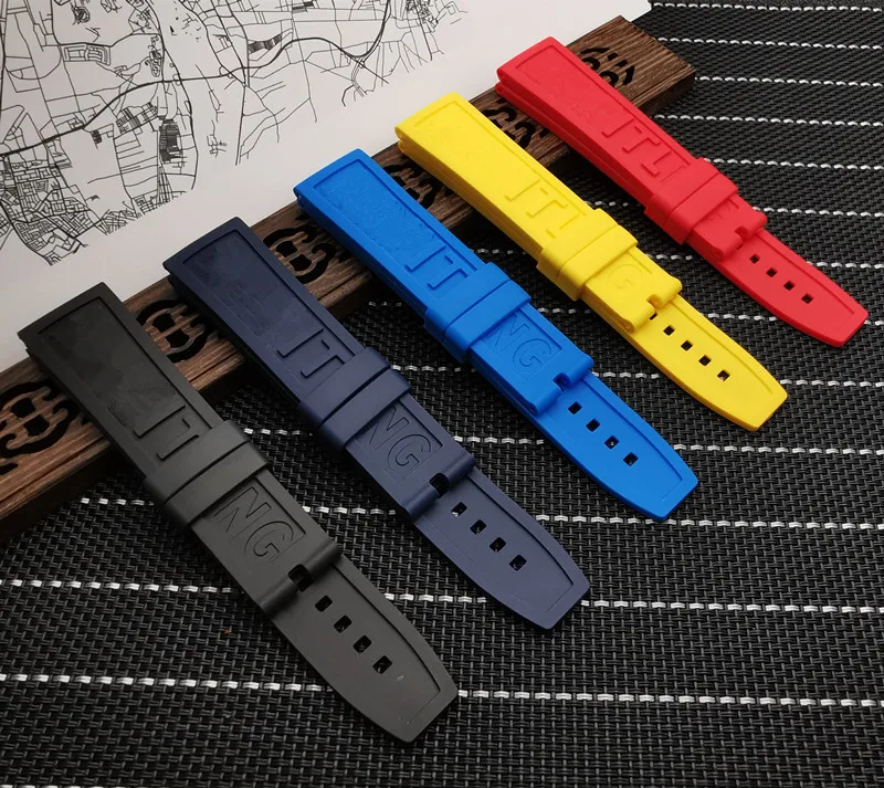 

Silicone Rubber silicone Watch band 22mm 24mm Black Red Blue Yellow Watchband For navitimer/avenger/Breitling strap with logo