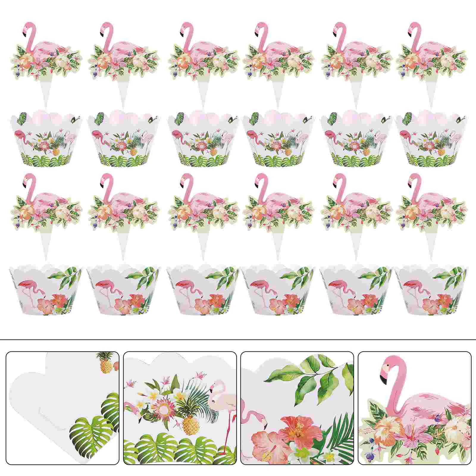 

24 Pcs Spring Decor Flamingo Cake Wrappers Mini Paper Cups Spring Cupcake Topper Wrapper Tropical Cupcake Topper Baby Decor