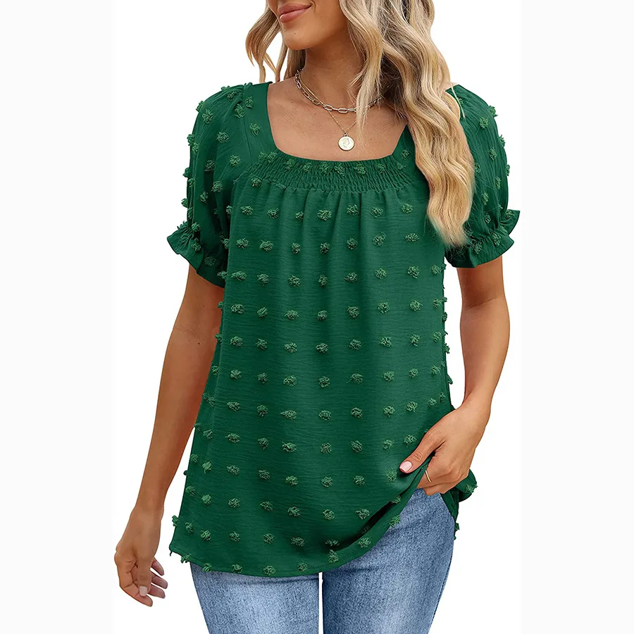 

Lady solid color summer top square neck T-shirt gray