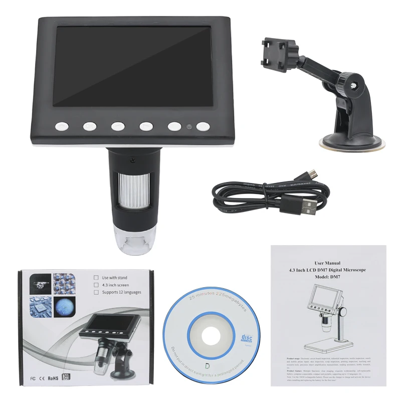 1000x digital microscope 4 3 lcd screen with stand led light resolution 1080p for pcb board inspection electronic microscope free global shipping