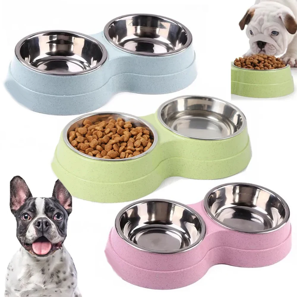 

Cat Puppy Feeding Supplies Double Pet Bowls Dog Food Water Feeder Stainless Steel Pet Drinking Dish Feeder Small Dog Accessories