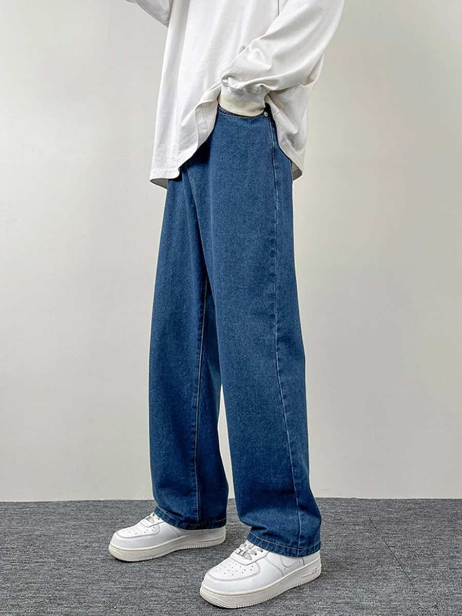 European and American Men's High Street Jeans Men's Loose Straight Wide Leg Pants Nine Points Long Pants Streetwear Ins Hot Sale