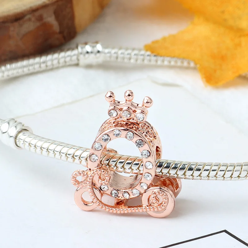 2021 Rose Gold Flower Leaf Crown Heart Coffee Dangle Pendant Beads Fit Original Pandora Charms Bracelet DIY Women Jewelry Gifts | Украшения