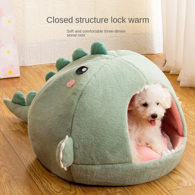 

New Dinosaur Pet Nest Cartoon Dog Nest Semi Enclosed Small Dinosaur Warm Cat Nest High Elastic Warm Autumn and Winter Dog House