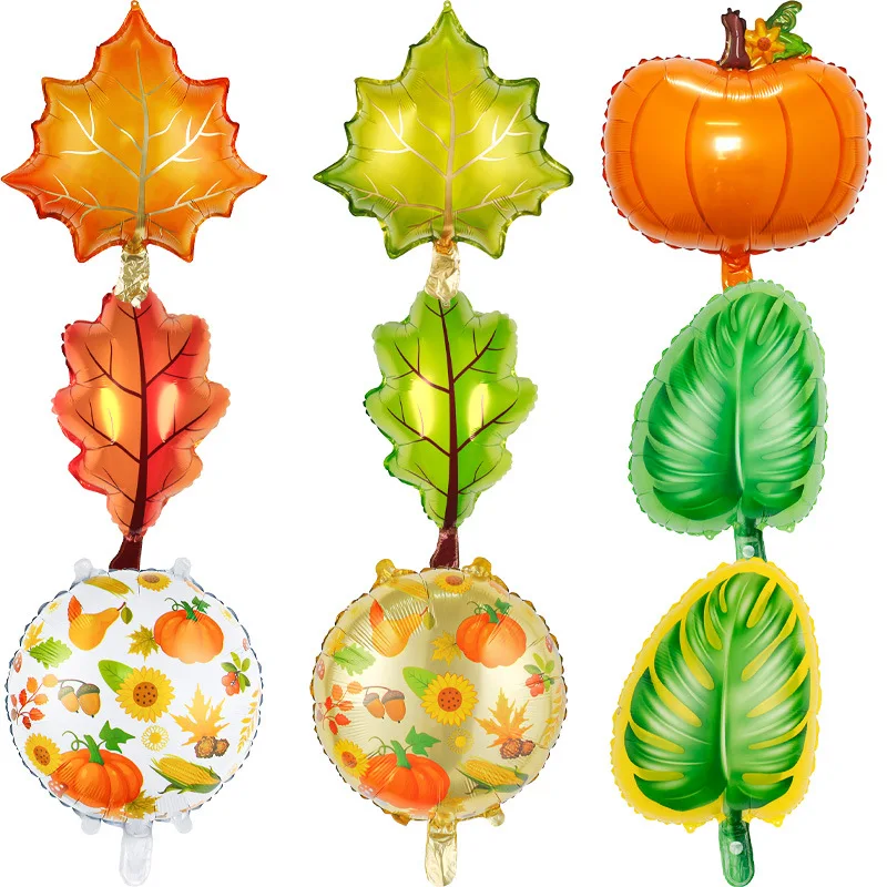 

2 PCS Palm Leaf Leaves Balloons Happy Birthday Forest Themed Party Decoration Balloons Thanksgiving Pumpkin Maple Leaf Balloons