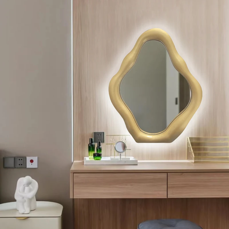 

Compact Vanity Mirror Light Shower Cosmetic Fogless Shaving Desk Standing Vintage Mirror Irregular Espejo Pared Mirrows For Home