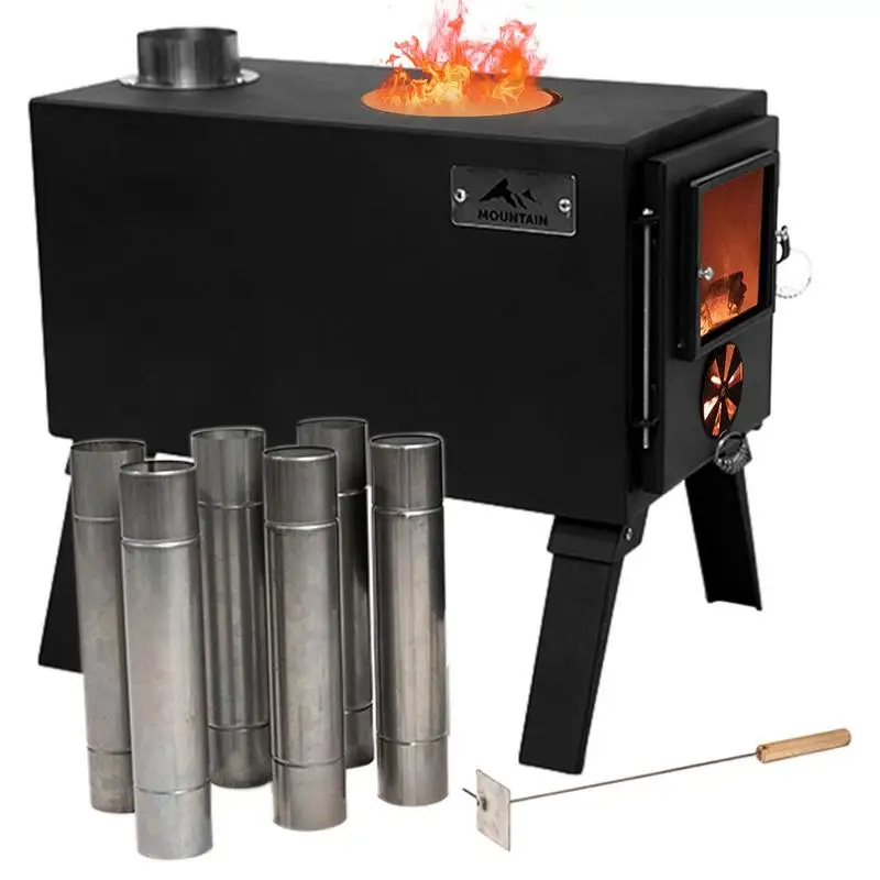

Camping Wood Stove Folding Stainless Steel Camping Cooking Stove With Chimney Pipes Home Winter Boiling Water Stove For Home