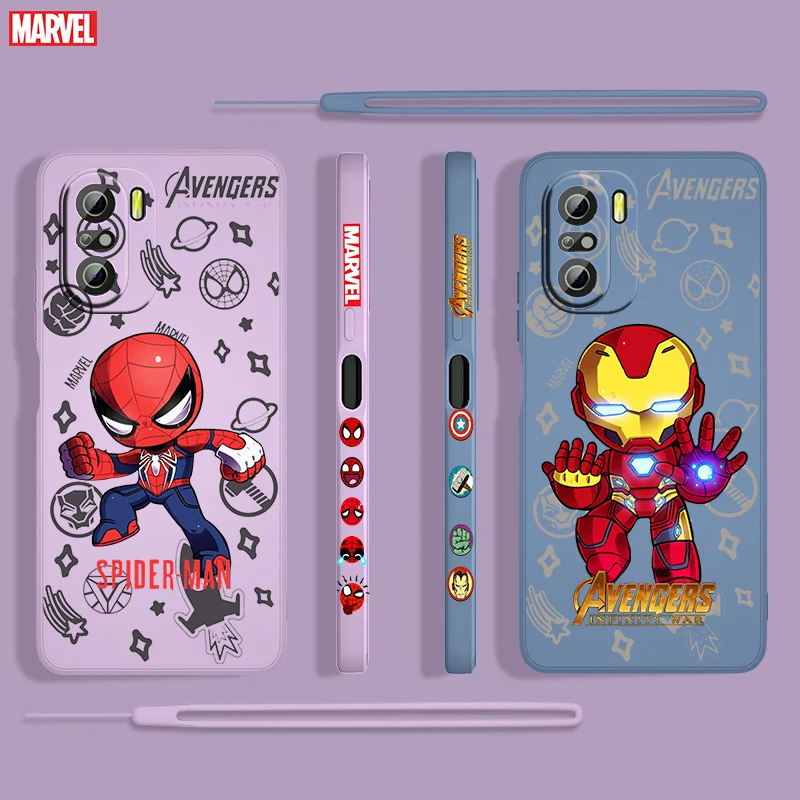 

Marvel SpiderMan Groot For Xiaomi Redmi K50 K40 Gaming 10 9 9A 9T 9AT 8 8A 7 6 Pro 4G 5G Liquid Left Rope Phone Case Coque Capa