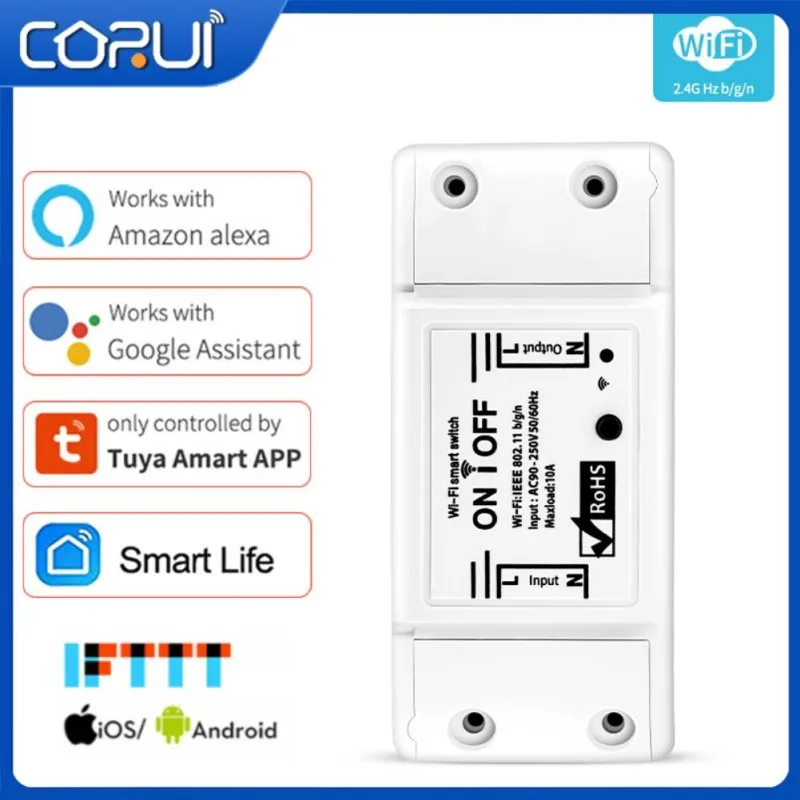 

CORUI WiFi Smart Breaker Switch Tuya/Smart Life APP Interruptor Wifi Inteligente Wireless Remote Control Work With Alexa Google