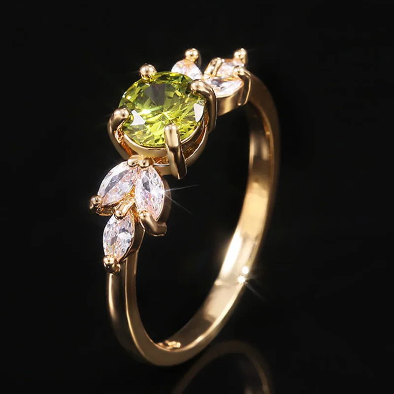 

Korean Fresh Women Finger-rings Olive Green CZ Stone Stylish Female Dance Party Fancy Accessories Statement Jewelry Gift