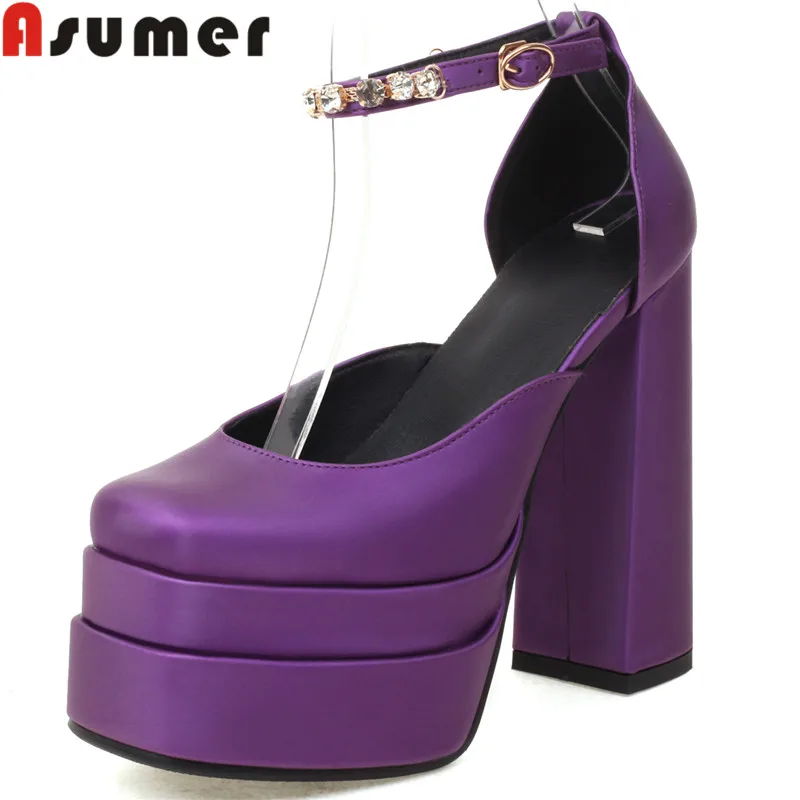 

Женские босоножки из микрофибры ASUMER, однотонные Босоножки на платформе и очень высоком каблуке, с квадратным носком, размеры 34-43, для лета, ...