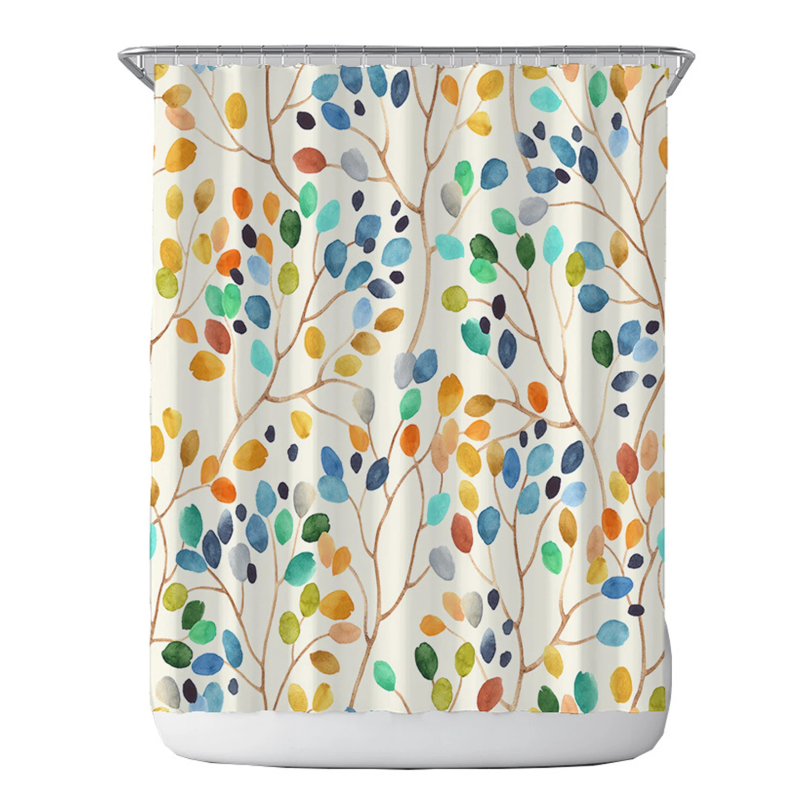 

71x71inch Floral Colorful Leaves Lining Classic Shower Curtain For Bathroom Bathing Tub Waterpoof Home Washable With Hooks