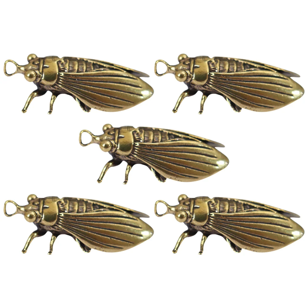 5 Pcs Remote Key Unique Keychains Accessories Cicada Pendents Brass Decor Car Auto Adornment Statue