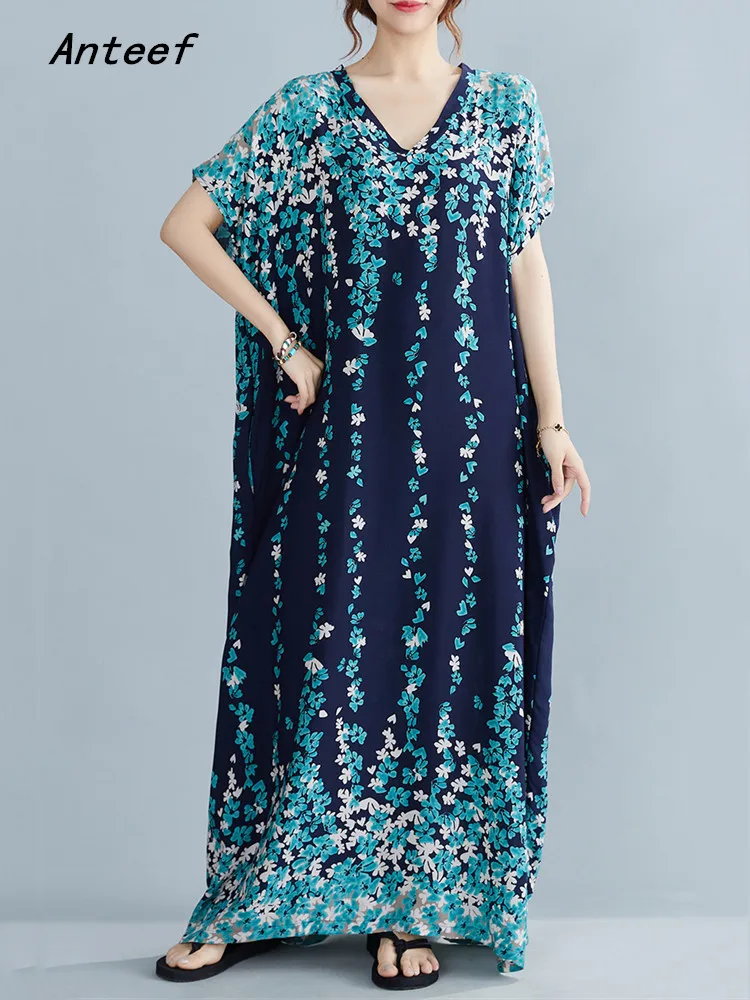 

Женское атласное платье с коротким рукавом, винтажное платье с цветочным рисунком, повседневное Свободное длинное летнее платье макси, эле...