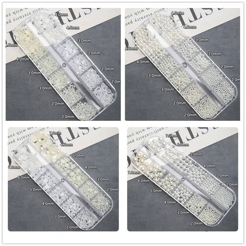 

12Grid Pack White And Creamy-white Mix Size Nail Pearls Decor Micro Charm Pearls Nail Art Decorations Free Shipping
