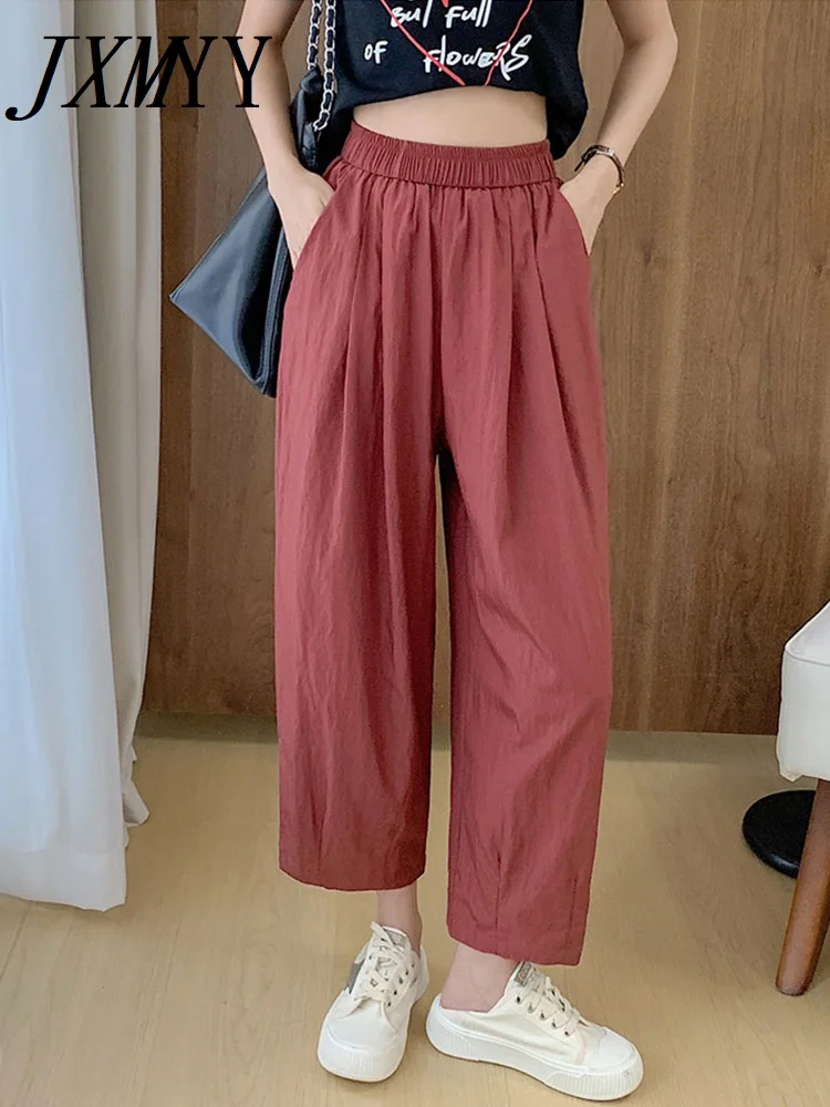 2024 летние модные новые повседневные свободные брюки тонкие девять точек прямые