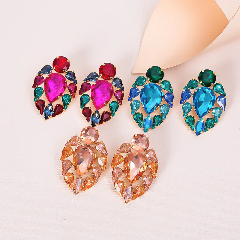 

Retro Exaggerated Vintage Champagne Leaf Shaped Chunky Stud Earrings for Women Big Blue Rose Color Ear Stud Fashion Jewelry