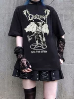 Deeptown y2k Grunge Graphic T-shirt Women's Gothic Skull Demon Print Punk Streetwear Harajuku Top 90s Vintage Aesthetic Clothes