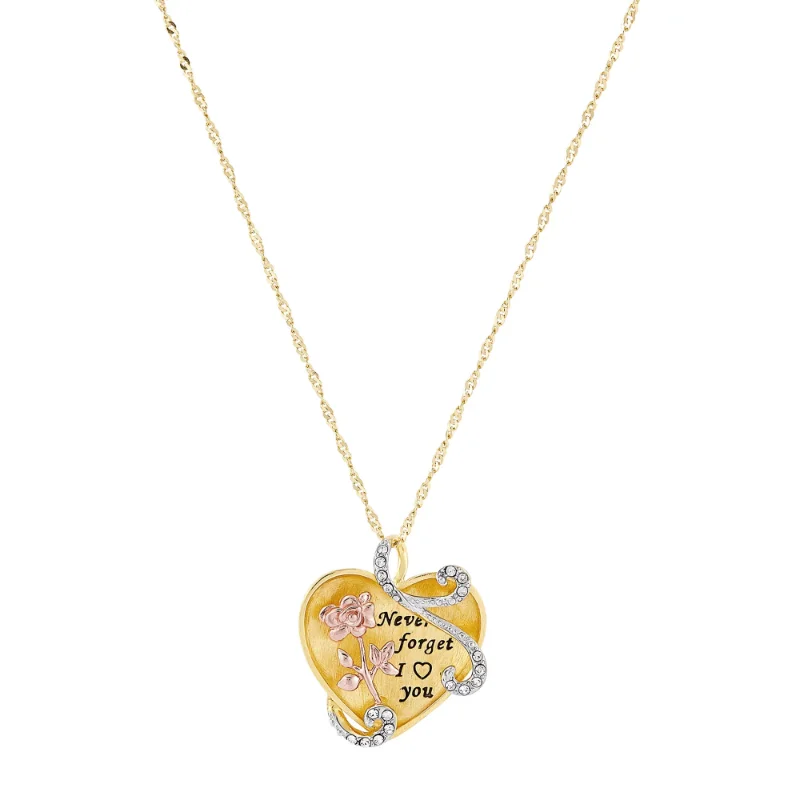 

Brilliance Fine Jewelry Crystals Heart Flower Pendant in Sterling Silver and 18K Gold Plate ,18"