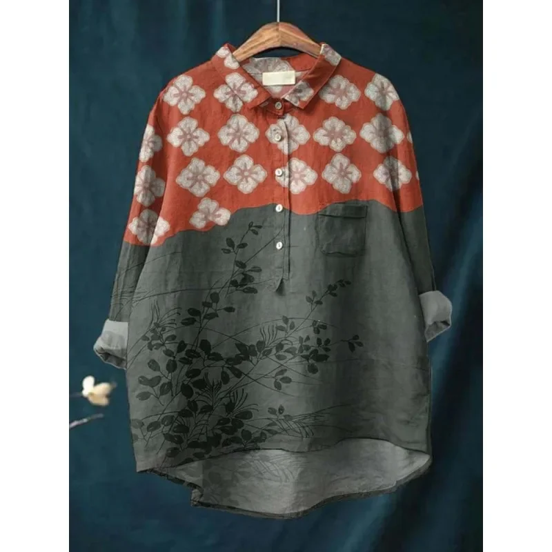 Повседневная льняная рубашка в японском стиле с изображением милого зеленого