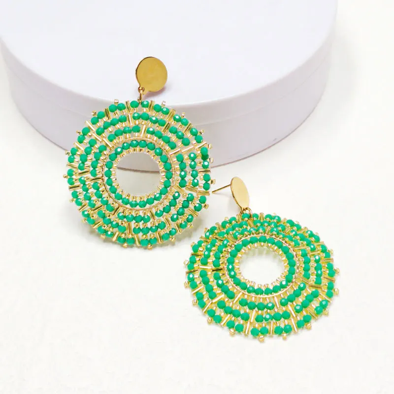 Серьги из бисера круглые ажурные хрустальные черные. Оригинальные ручные