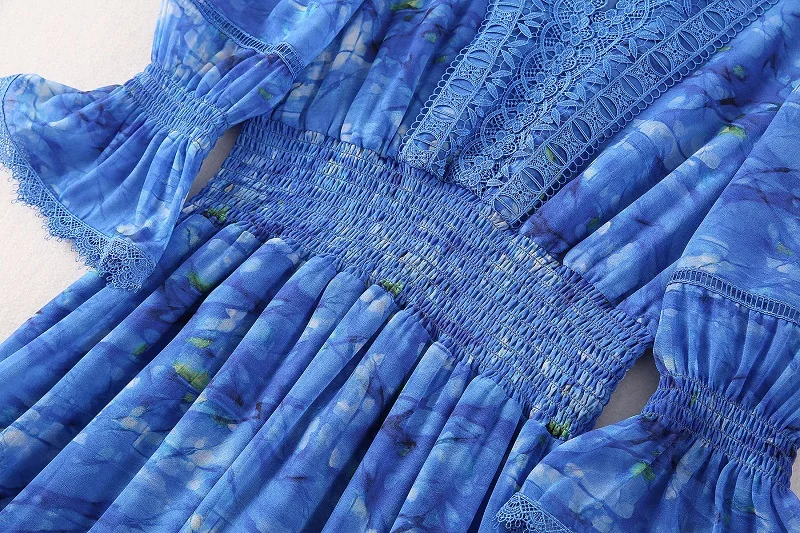 Женское шифоновое платье-макси с V-образным вырезом и цветочным принтом