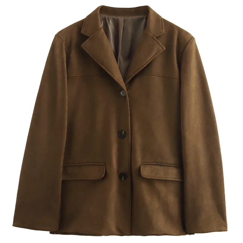 Женский замшевый Блейзер на пуговицах с длинным рукавом