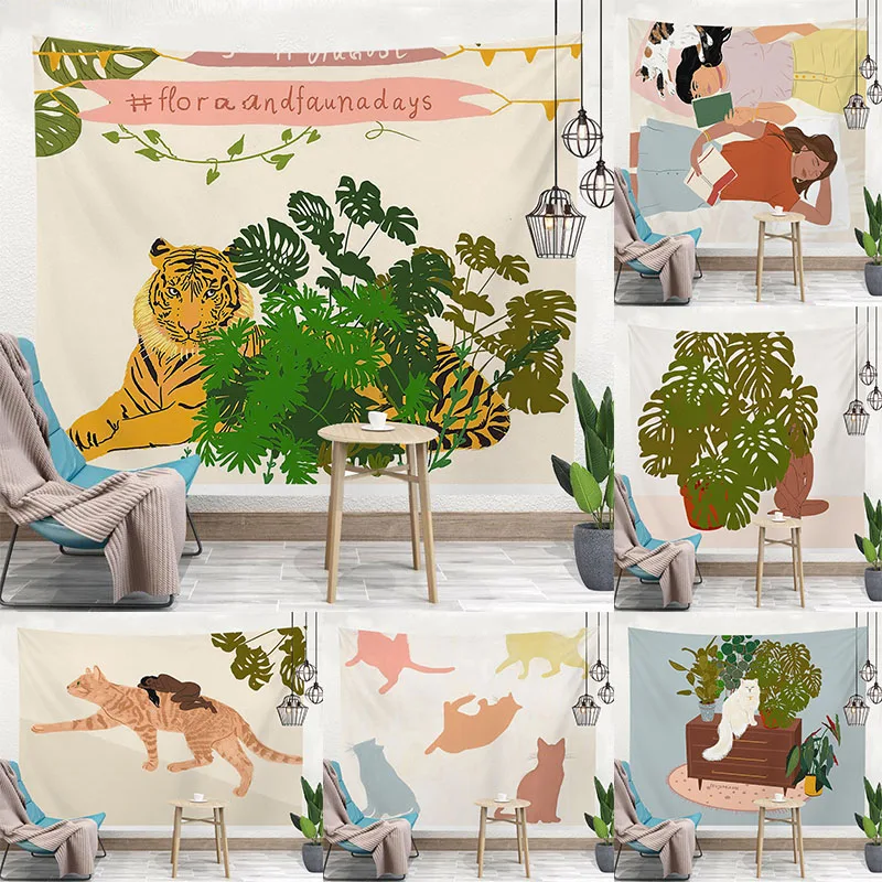 

Богемная Моранди зелень с феленом животные Фотообои для домашнего декора