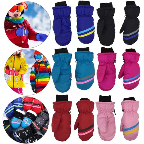 1 пара Детские Зимние теплые перчатки для мальчиков и девочек лыжные теплые ветрозащитные водонепроницаемые плотные варежки