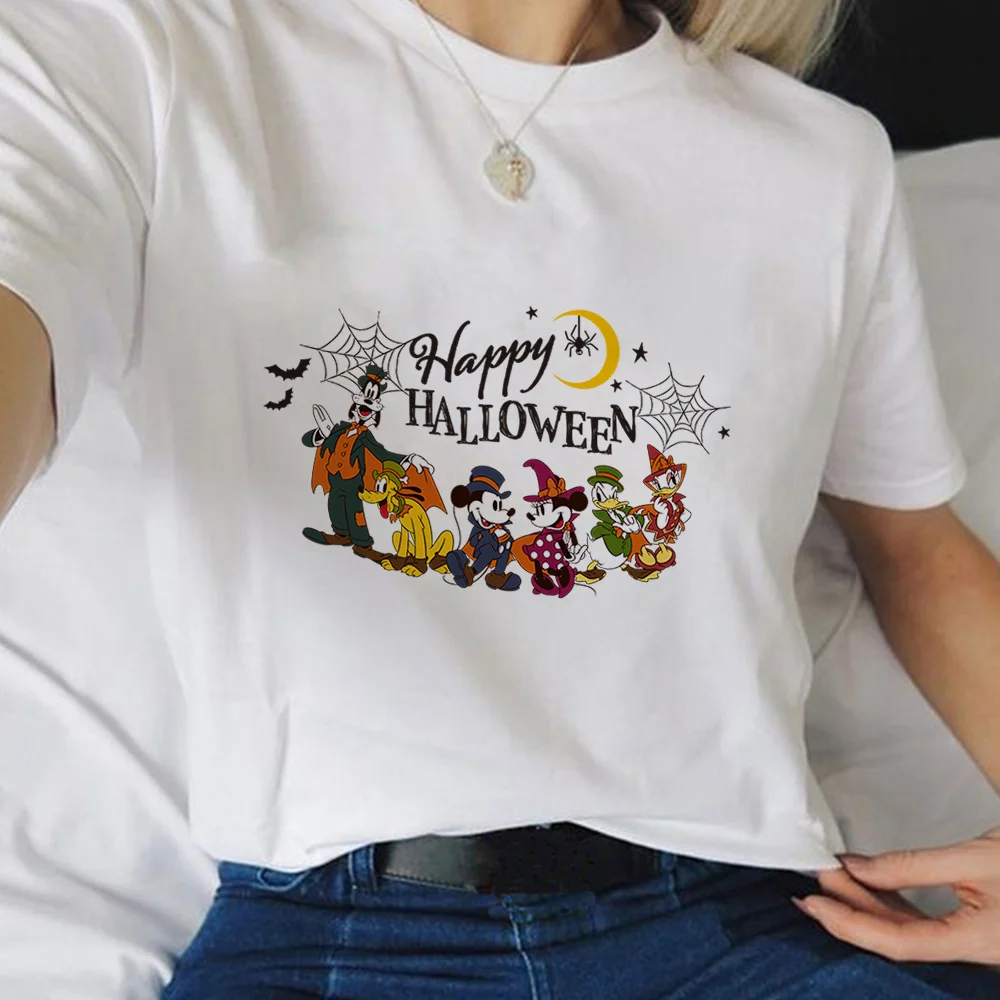 

Женская футболка с принтом «Веселая серия» Disney, белая Микки, Минни, Дональд, женская футболка с графическим принтом, трендовая женская одежд...