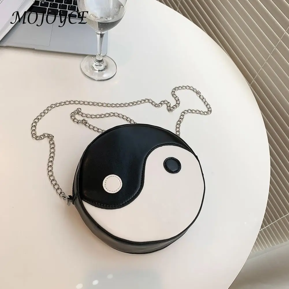 

Fashion Tai Chi Pattern Print Shoulder Messenger Bag Lady PU Leather Round Purse for Women Traveling Shopping