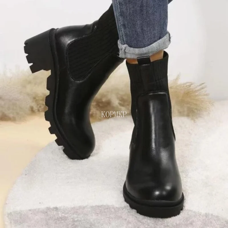 

New Brand Women Short Ankle Boots High Quality PU Sotf Leather Square Heel Handmade Shoes 35-43 Chelsea Boots Boots Women 2023