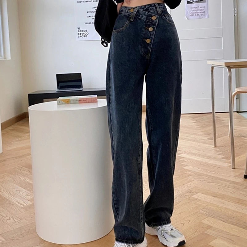 Women Casual oversized Wide Leg Denim Pants 2023 High Waist Boyfriend Style Jeans Loose Straight Mom Chic Korean Blue Trousers